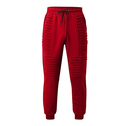 QinMMSPORTS Jogginghose Herren Baumwolle Sporthose Herren Lang mit Reissverschluss Taschen (Rot, XXXL) von QinMMSPORTS