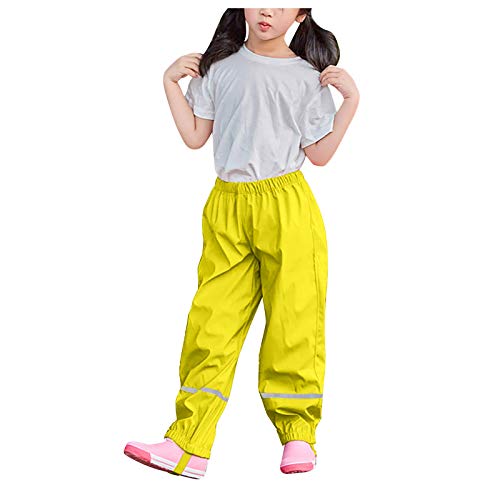 QinMMSPORTS Kinder Regenhose Gefüttert Frühling Warm Gefüttert Regenlatzhose Buddelhose für Jungen Jungen Mädchen Matschhose Wind- und wasserdicht Bundhose Wanderhose Regengewand (Gelb, 116) von QinMMSPORTS