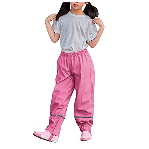 QinMMSPORTS Kinder Regenhose Gefüttert Frühling Warm Gefüttert Regenlatzhose Buddelhose für Jungen Jungen Mädchen Matschhose Wind- und wasserdicht Bundhose Wanderhose Regengewand (Pink, 128) von QinMMSPORTS