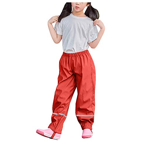 QinMMSPORTS Kinder Regenhose Gefüttert Frühling Warm Gefüttert Regenlatzhose Buddelhose für Jungen Jungen Mädchen Matschhose Wind- und wasserdicht Bundhose Wanderhose Regengewand (Rot, 104) von QinMMSPORTS