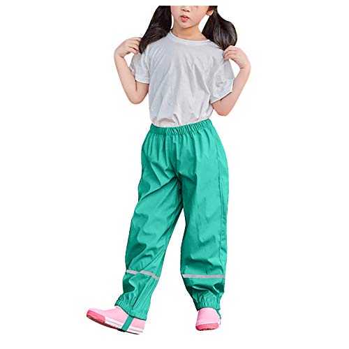 QinMMSPORTS Regenhose Kinder ungefüttert Regenhose Mädchen Jungen, wasserdichte Atmungsaktiv Bundhose Mädchen Latzhose, Matschhose, Ohne Samt Regenlatzhose mit Reflektoren (Grün, 140) von QinMMSPORTS