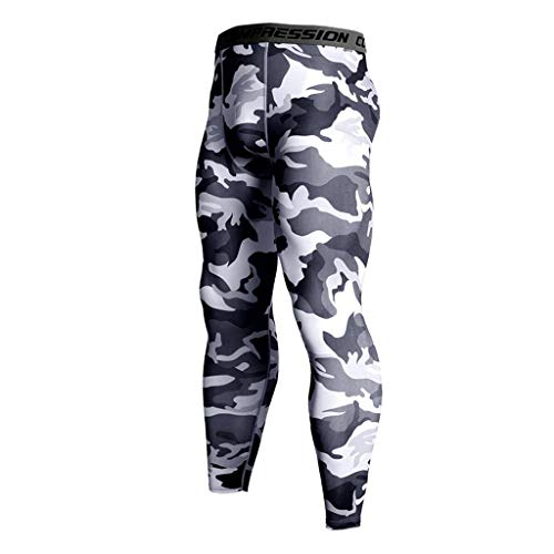 QinMMSPORTS Sport Leggings Herren Laufhose Strumpfhose Camouflage Compression Tights Funktionswäsche Quick Dry Kompression Hose für Fitness Gym Joggen (Weiß, L) von QinMMSPORTS