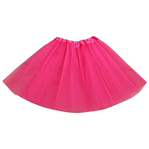 QinMMSPORTS Tüllrock Kinder Mädchen 2-8 Jahre Röcke Tutu Prinzessin Ballettrock Minirock Tanzkleid Partykleid Karneval Mädchen 80er Puffy Tüllrock Tütü Röcke Tüll Petticoat (02-Hot Pink, Taille 40cm) von QinMMSPORTS