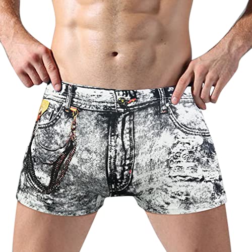 QinMMSPORTS Unterwäsche Herren Denim Bedruckt Boxershorts Lustig Jeansoptik Männer Unterhose Underwear Atmungsaktiv Casual Boxer Slips Baumwolle Trunks Shorts für Männer (Schwarz-1, L) von QinMMSPORTS