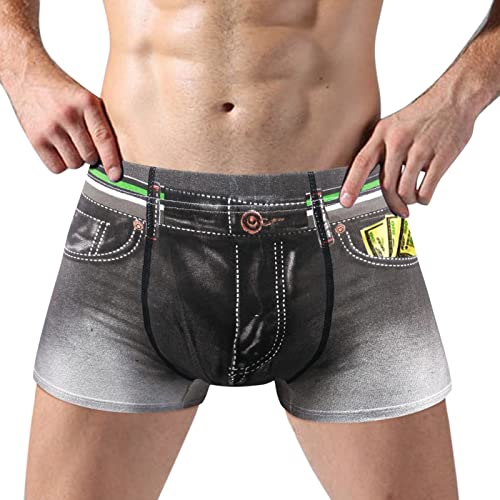 QinMMSPORTS Unterwäsche Herren Denim Bedruckt Boxershorts Lustig Jeansoptik Männer Unterhose Underwear Atmungsaktiv Casual Boxer Slips Baumwolle Trunks Shorts für Männer (Schwarz-2, M) von QinMMSPORTS