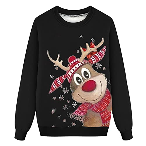 Weihnachtspullover Familie Set Pullover Pulli Rentier Muster Bluse Top Sweater Weihnachtspullis Sweatshirt Xmas Pulli Mama Papa Kinder Baby Winterpullover Herren Damen (01-Schwarz, 3-4 Jahre Kinder) von QinMMSPORTS