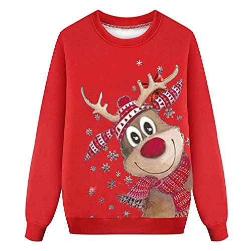 Weihnachtspullover Familie Set Pullover Pulli Rentier Muster Bluse Top Sweater Weihnachtspullis Sweatshirt Xmas Pulli Mama Papa Kinder Baby Winterpullover Herren Damen (02-Rot, 4-5 Jahre Kinder) von QinMMSPORTS