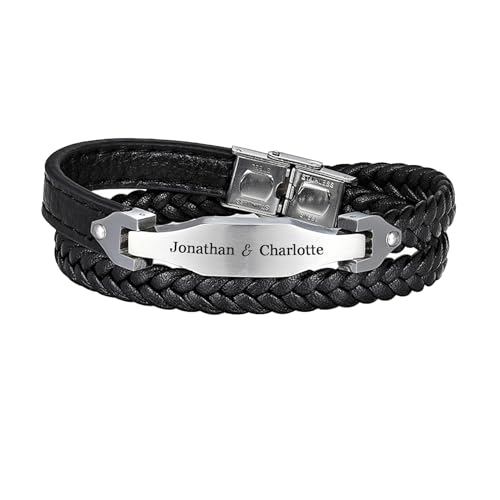 Qina C. Personalisiertes Herren-Lederarmband mit 2 Strängen, personalisierbar, personalisierbar, handgefertigt, WB-Geschenk für Ihn, Ehemann, Sohn, Freund, Geburtstag, Jahrestag, Vatertag, Hochzeit, von Qina C