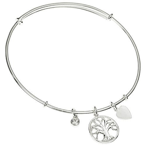 Queenberry Charm-Armband aus Sterlingsilber, mit Zirkonia, Stammbaum, verstellbar, 17,8 - 19,1 cm, Stein Cubic Zirkonia, Zirkonia von Qina C