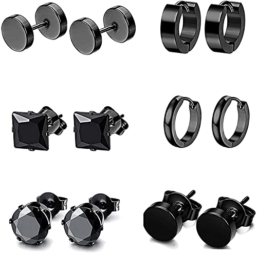 8 Paare Edelstahl Kreuz Ohrringe, Creolen Ohrringe Schwarz Ohrstecker Set Ohrringe Männer Ohrschmuck Piercing Edelstahl Ohrclips Tunnel Piercing Set Diamant Edelstahl Ohrringe für Herren Damen von QincLing