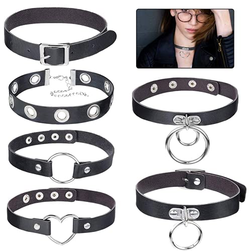 QincLing 6 Stücke Leder Choker Kette, Halskette Choker Gothic Punk Halskette Rock Choker Halsband Gothic Choker PU Leder Kragenchoker Verstellbar Lederhalsband Choker Herz für Damen Herren von QincLing