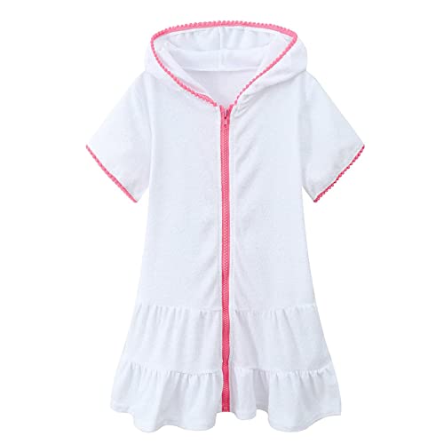 Badeponcho Kinder Einfarbig Strandkleid Mädchen Badeanzug Coverup Kleid Sommer Schwimmen Cover Up Kinderkleider Kurzarm Bademantel Kleider Teenager Poncho Mädchenkleid mit (A-White, 4-5 Years) von QingHUImao