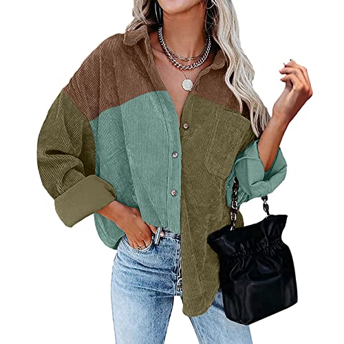 Bluse Damen Cordhemd mit Knopfleiste Damen Oversized Langarm Jacke Bluse Tops Cordhemd Cordjacke Damen Oversize Shirt Frauen Hemdjacke aus Cord Langarm Lose Cordstoff Bluse (A-018, L) von QingHUImao