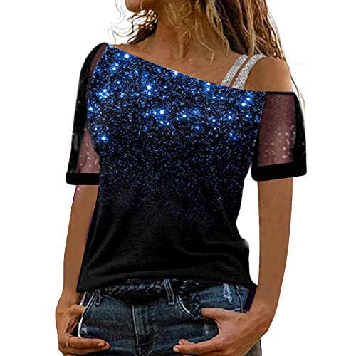 Damen Bluse T-Shirt Damen Langarm Sweatshirt Sexy Schulterfrei Shirt Bluse Glitzer Spitze Langarmshirt Frühling Sommer Oberteile Tunika Tops Elegant Hemdbluse Streetwear von QingHUImao