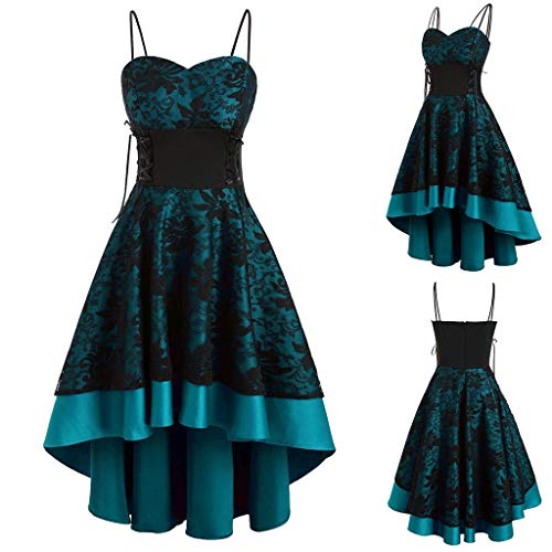 Damen Cocktailkleid V-Ausschnitt Gothic Rockabilly A-Linie Kleid Gothic Kleid Damen Halloween Kostüm Damen Kleid Große Größe Gothic Maxikleid Sexy Spitze Kleider (A-011, L) von QingHUImao