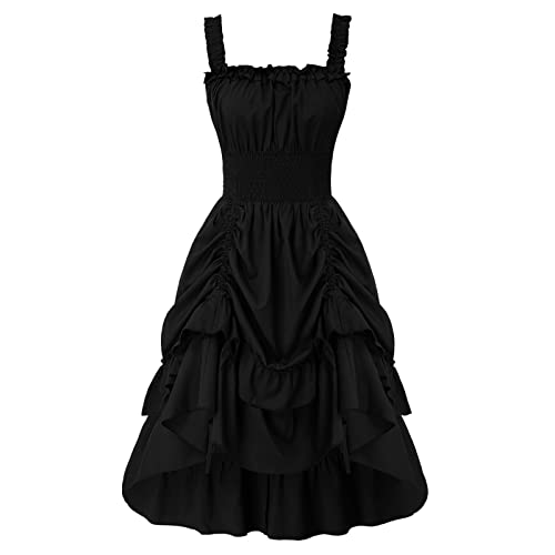 Damen Cocktailkleid V-Ausschnitt Gothic Rockabilly A-Linie Kleid Gothic Kleid Damen Halloween Kostüm Damen Kleid Große Größe Gothic Maxikleid Sexy Spitze Kleider (A-Black, XXL) von QingHUImao