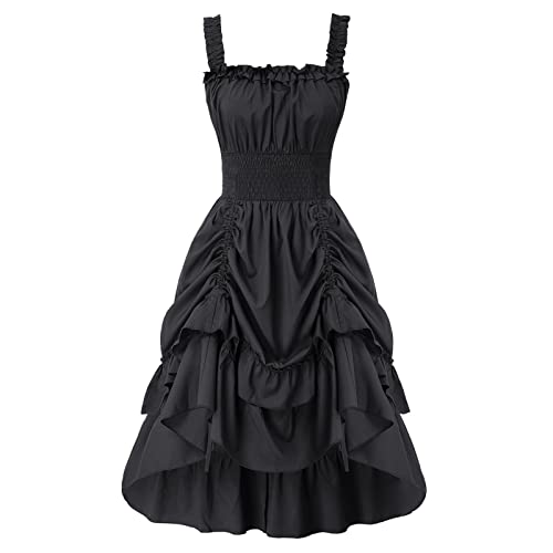 Damen Cocktailkleid V-Ausschnitt Gothic Rockabilly A-Linie Kleid Gothic Kleid Damen Halloween Kostüm Damen Kleid Große Größe Gothic Maxikleid Sexy Spitze Kleider (A-Dark Gray, S) von QingHUImao