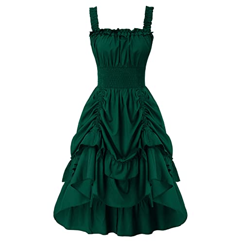 Damen Cocktailkleid V-Ausschnitt Gothic Rockabilly A-Linie Kleid Gothic Kleid Damen Halloween Kostüm Damen Kleid Große Größe Gothic Maxikleid Sexy Spitze Kleider (A-Green, S) von QingHUImao