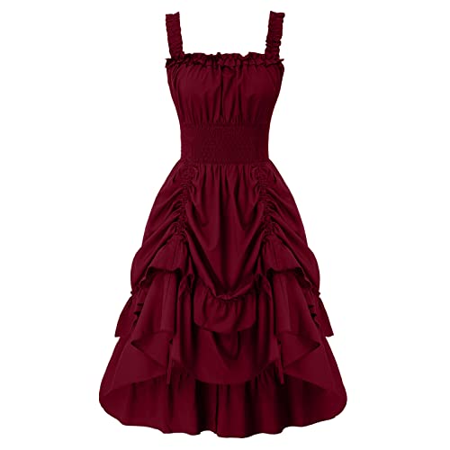 Damen Cocktailkleid V-Ausschnitt Gothic Rockabilly A-Linie Kleid Gothic Kleid Damen Halloween Kostüm Damen Kleid Große Größe Gothic Maxikleid Sexy Spitze Kleider (A-Wine, L) von QingHUImao