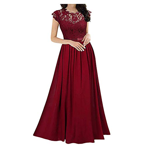 Damen Elegant Ballkleider V-Ausschnitt Flora Spitze Chiffon Lang Cocktailkeider Abendkleider Damen Cocktailkleid Elegant für Hochzeit Abendkleid Abschlusskleid Chiffon Spitzenkleid von QingHUImao