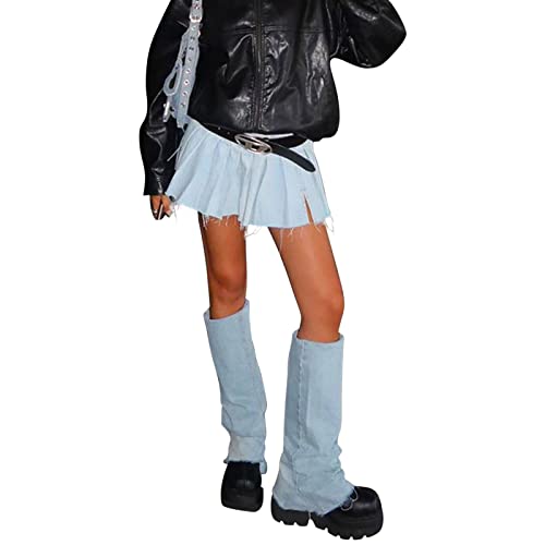 Damen Jeans Rock Netter Mini Denim Rock Plissee A-Linie Rock 90er Jahre Hoch tailliert Dehnbaren Skater Mini Rock mit Shorts Swing Röcke Sommerrock Kurz Röcke Skirts Beiläufig Faltenrock (a-Blue, S) von QingHUImao