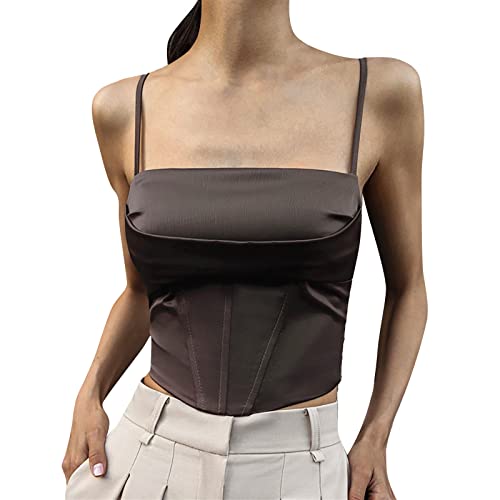 Damen Sexy Corset Top Spaghetti Korsett Top Y2k Fashion Oberteile Clothes Aesthetic Sommer Party Club Streetwear Clubwear Damen Bauchfreies Top Camisole Crop Tops Spaghettiträger Cropped Oberteil von QingHUImao