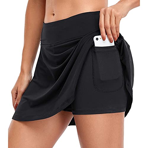 Damen Tennis Golf Sport Hosen Rock Dehnbar Laufrock 2 in1 Sport Leggings mit Rock Kurz Skort Hosen Rock Dehnbar Laufenrock, Damen Sport Rock mit Shorts Laufrock Minirock Tennisrock Hosenrock von QingHUImao