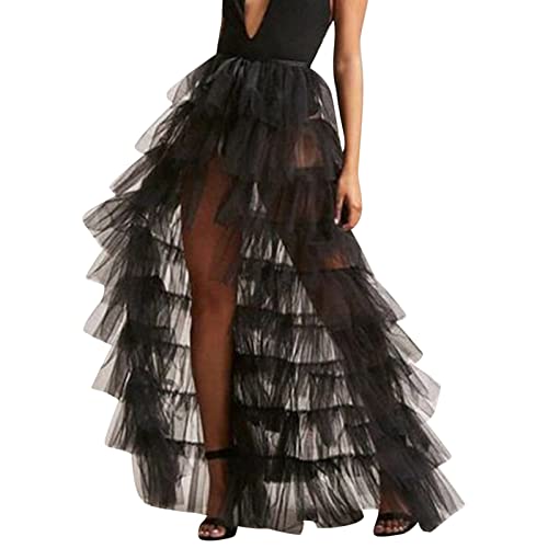 Damen Vintage Steam Punk Rock Gothic Chiffon Spitze Cocktail Party Kostüm Slip Schwarz Mesh Hohe Taille Frauen Lange Rock Damen Petticoat Unterrock Reifrock Underskirt von QingHUImao