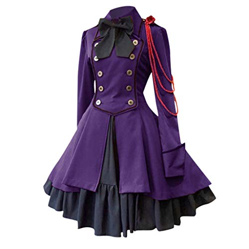 Gothic Kleid Damen Minikleid Retro Vintage Rock Kleider Karneval Party Club Wear Cosplay Kostüm Lolita Princess Dress Damen Vintage Mittelalter Kleid (Purple-A, XXL) von QingHUImao