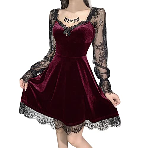 Gothic Kleidung Damen E Girl Rock Vintage Mittelalterlichen Gothic Kleid Cosplay Kleid Trompetenärmel Mittelalter Schulterfrei Party Karneval Kostüm Kleidung Partykleider (A-001, M) von QingHUImao