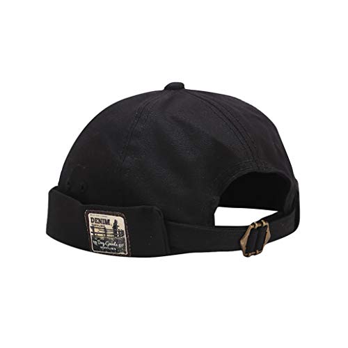 Herren Cotton Cap Dockermütze Verstellbar Cap Ohne Schirm Brimless Hat Seemannsmütze Hafenmütze Rolled Cuff Bikercap Street Hip-Hop-Yuppie-Hut Vermieter Hut (Black #1, One Size) von QingHUImao