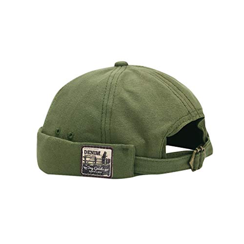 Herren Cotton Cap Dockermütze Verstellbar Cap Ohne Schirm Brimless Hat Seemannsmütze Hafenmütze Rolled Cuff Bikercap Street Hip-Hop-Yuppie-Hut Vermieter Hut (Green #1, One Size) von QingHUImao