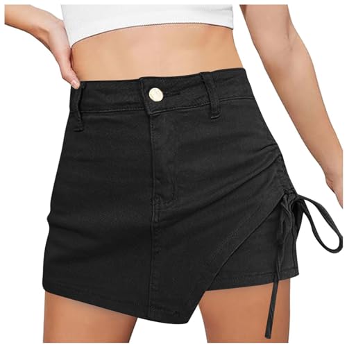 Jeans Hosenrock Damen Sommer High Waist Y2K Hosenrock Asymmetrische Culotte-Shorts Moden Casual Jeans Rock mit Kurz Hose A-Linien Knopf Culottes Hosen Elegant Jeans Shorts Damen Sweatshorts von QingHUImao
