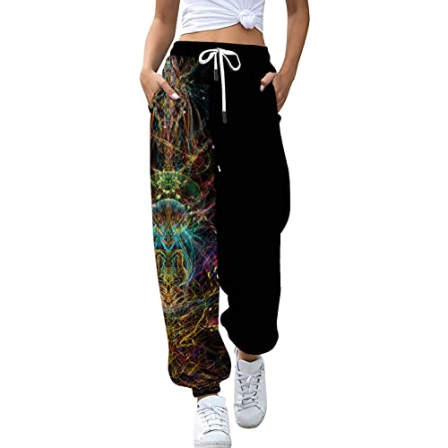 Jogginghose Damen Mode Farbblock Elastischer Bund Sweatpants Lang Trainingshose Loose Fit Yoga Hosen Freizeithose Laufhosen Baumwolle Sweathose Sporthose mit Taschen (z-g, XL) von QingHUImao