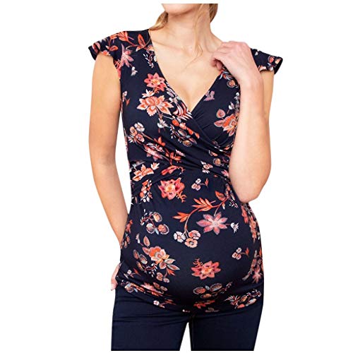 Kurzarm Stilltop Damen Sommer Umstandsmode Stillshirt V-Ausschnitt Umstandsshirts Schwangere Tshirt Umstandstop Umstandsshirt mit Blumenmuster Nursing Top Basic Umstandsbluse Still Oberteil von QingHUImao
