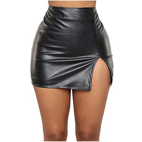 Lederrock Damen - Glänzend Minirock Damen schwarz Lederrock Wetlook Bodycon Mini Rock Freizeit Business Rock Figurbetont Stretch Bleistiftrock Sexy Wetlook Stretch Rock Bleistiftrock PU (A-Black, M) von QingHUImao