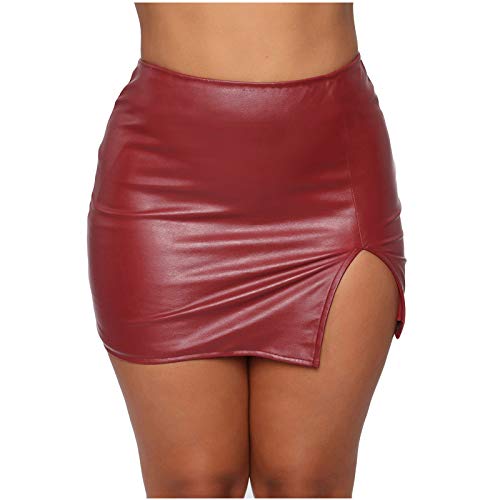 Lederrock Damen - Glänzend Minirock Damen schwarz Lederrock Wetlook Bodycon Mini Rock Freizeit Business Rock Figurbetont Stretch Bleistiftrock Sexy Wetlook Stretch Rock Bleistiftrock PU (A-Wine, M) von QingHUImao