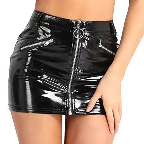 Lederrock Damen - Glänzend Minirock Damen schwarz Lederrock Wetlook Bodycon Mini Rock Freizeit Business Rock Figurbetont Stretch Bleistiftrock Sexy Wetlook Stretch Rock Bleistiftrock PU Minirock von QingHUImao