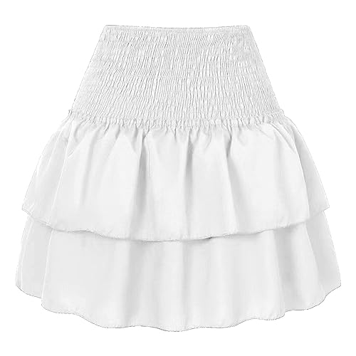 Minirock Damen Kurz Boho Rock High Waist Mini Sommerrock Volant Rock Damen Elegant Blumendruck Röcke Doppel Schicht Kuchen Rock A-Linie Moden Blumenrock Rüschen Damenrock Sommer Sexy Faltenrock von QingHUImao