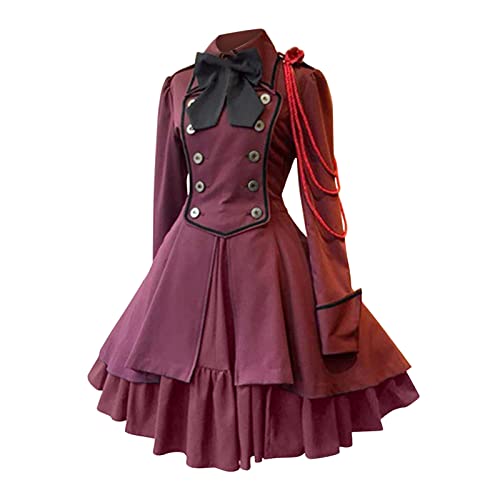 Mittelalter Gothic Kleid Damen Mittelalterliche Kleid Halloween Karneval Kostüm Frauen Retro Ballkleid Partykleider Cocktailkleid Mittelalter Kostüm Damen Abendkleider Fasching Karneval Kostüm von QingHUImao