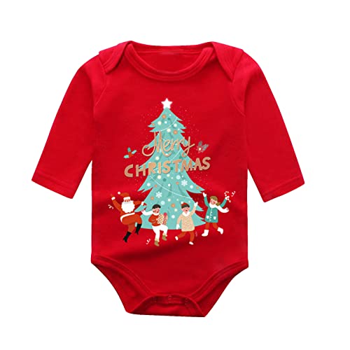 My First Christmas Baby Mädchen Jungen Roter Strampler, Weihnachten Baby Jungen Mädchen Kleidung Outfit Babyset, Babybody mit Spruch für Jungen Mädchen Unisex Langarm Mein erstes (AA, 6-9 Months) von QingHUImao