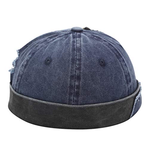 QingHUImao Cap Herren Mütze Hochwertige Sanfte Baumwolle Seemannsmütze Hafenmütze Herrenmütze Bikercap Hat Ohne Schirm Rollmütze Seemannskappe Wandermütze Kopfumfang (a-Navy, One Size) von QingHUImao