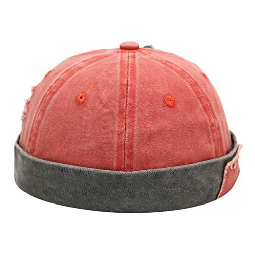 QingHUImao Cap Herren Mütze Hochwertige Sanfte Baumwolle Seemannsmütze Hafenmütze Herrenmütze Bikercap Hat Ohne Schirm Rollmütze Seemannskappe Wandermütze Kopfumfang (a-Orange, One Size) von QingHUImao