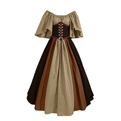 QingHUImao Damen Kleid Kurzarm Mittelalter Kleid Cosplay Dress Mittelalter Kleidung Große Größen Kostüm Kurzarm Kleid Damen Mittelalter Kostüme Kleider Halloween Karneval Kostüm (Coffee #1, XXXXL) von QingHUImao