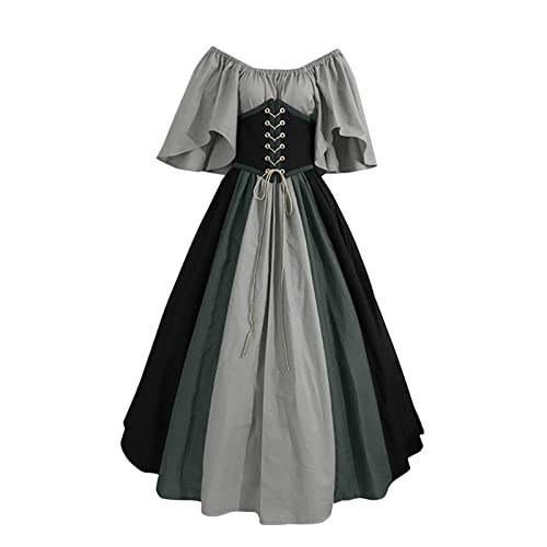 QingHUImao Damen Kleid Kurzarm Mittelalter Kleid Cosplay Dress Mittelalter Kleidung Große Größen Kostüm Kurzarm Kleid Damen Mittelalter Kostüme Kleider Halloween Karneval Kostüm (Grey #1, XXXXXL) von QingHUImao