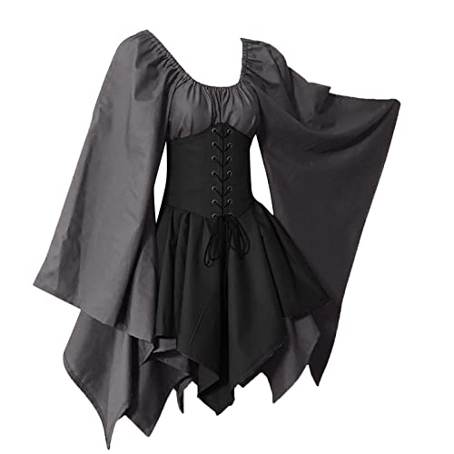 QingHUImao Damen Kleid Kurzarm Mittelalter Kleid Cosplay Dress Mittelalter Kleidung Große Größen Kostüm Kurzarm One-Shoulder-Kleid Karneval KostüM Damen Damenkostüm Cosplay für Halloween (A-013, M) von QingHUImao