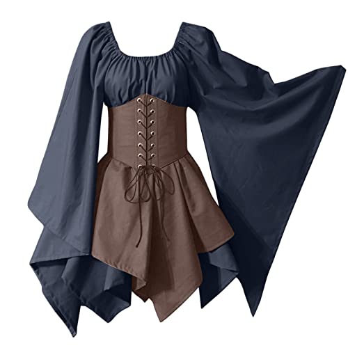 QingHUImao Damen Kleid Kurzarm Mittelalter Kleid Cosplay Dress Mittelalter Kleidung Große Größen Renaissance Kostüm Kurzarm One-Shoulder-Kleid Karneval KostüM Damen Damenkostüm Cosplay für Halloween von QingHUImao