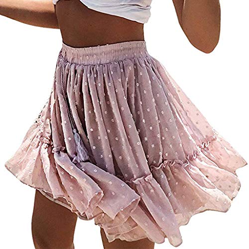 QingHUImao Damen Rock Polka Dot Röcke Sommerrock Minirock Kurz Röcke Skirts im Sommer Blumen Rock Sommer Rüschen Gedruckt Hohe Taille Strand A-Line Plissee Skater Rock Faltenrock von QingHUImao