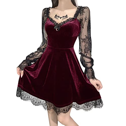 QingHUImao Gothic Kleidung Damen E Girl Rock Vintage Mittelalterlichen Gothic Kleid Cosplay Kleid Trompetenärmel Mittelalter Schulterfrei Party Karneval Kostüm Kleidung Partykleider (A-001, S) von QingHUImao