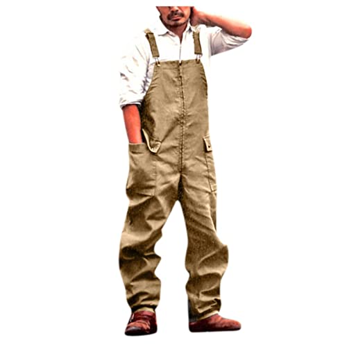 QingHUImao Herren Denim Latzhose Overalls Jeans Latzanzug Loose Fit Cargo Workwear Strampler Männer Denim-Hosen Lässige Retro Combat Stonewash (Grün, XXXL) von QingHUImao